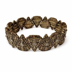 Boho Geometric Statement‎ Cuff Bracelet Antique Brass Rhinestone